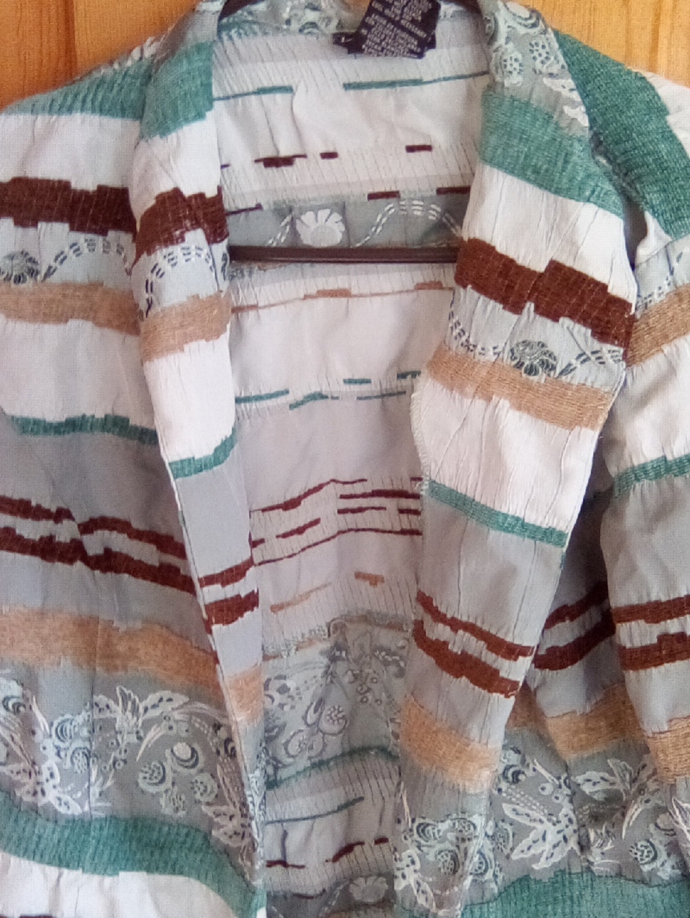 Striped Lightweight Women's Blazer in Cream, Teal & Brown